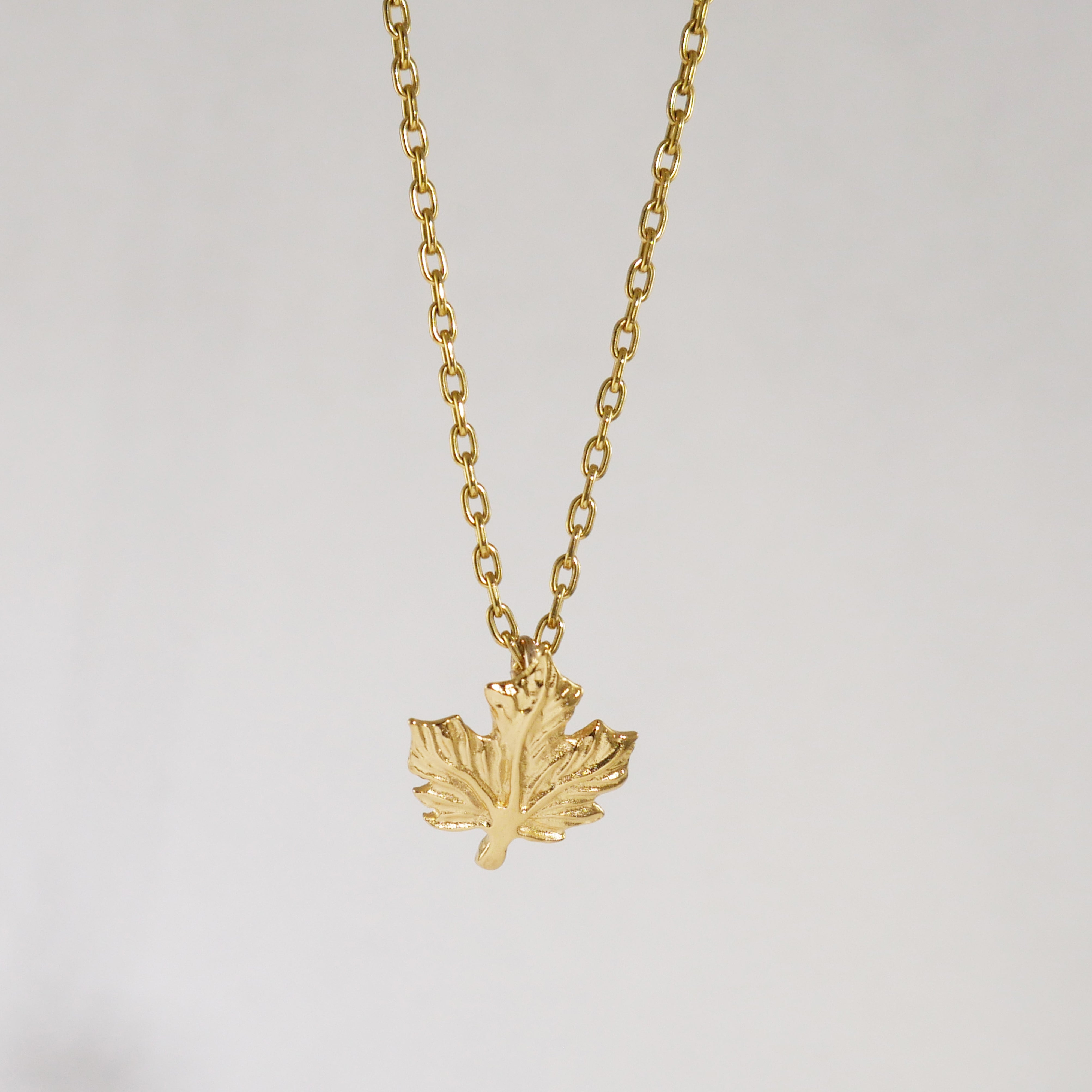Gold necklace with a leaf pendant