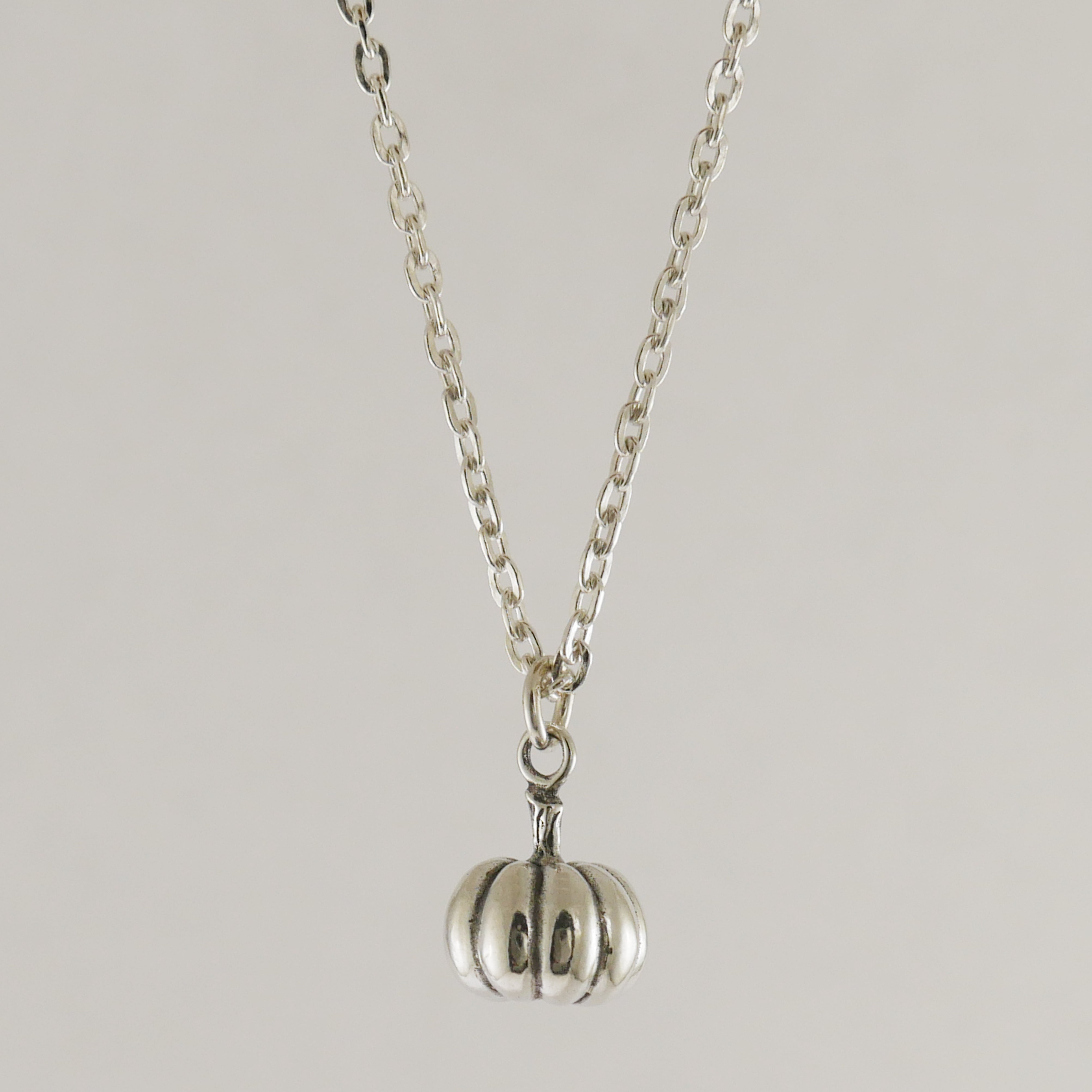 Sterling Silver pumpkin charm on necklace