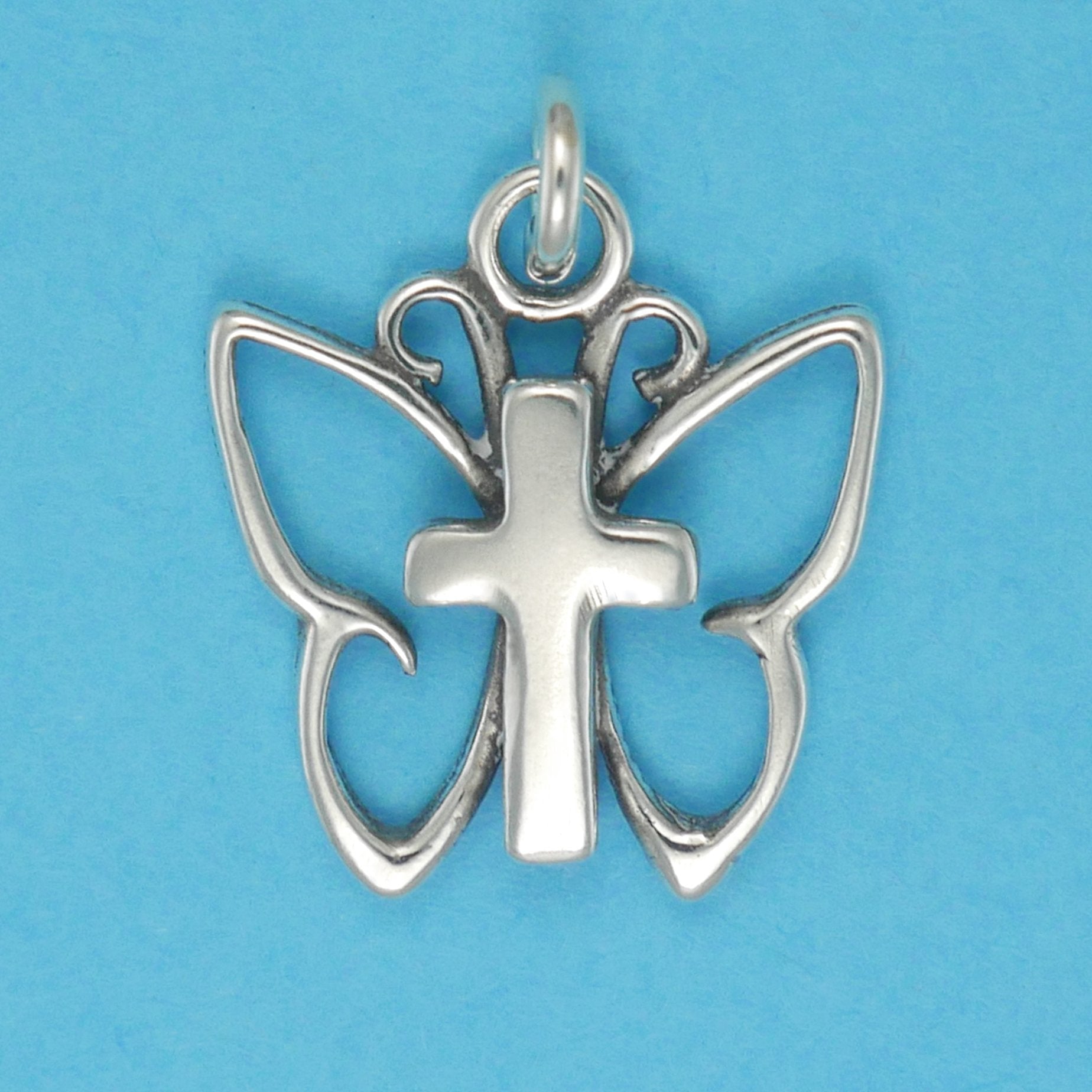 Simple Butterfly Cross Charm Christian Jewelry CharmWorks