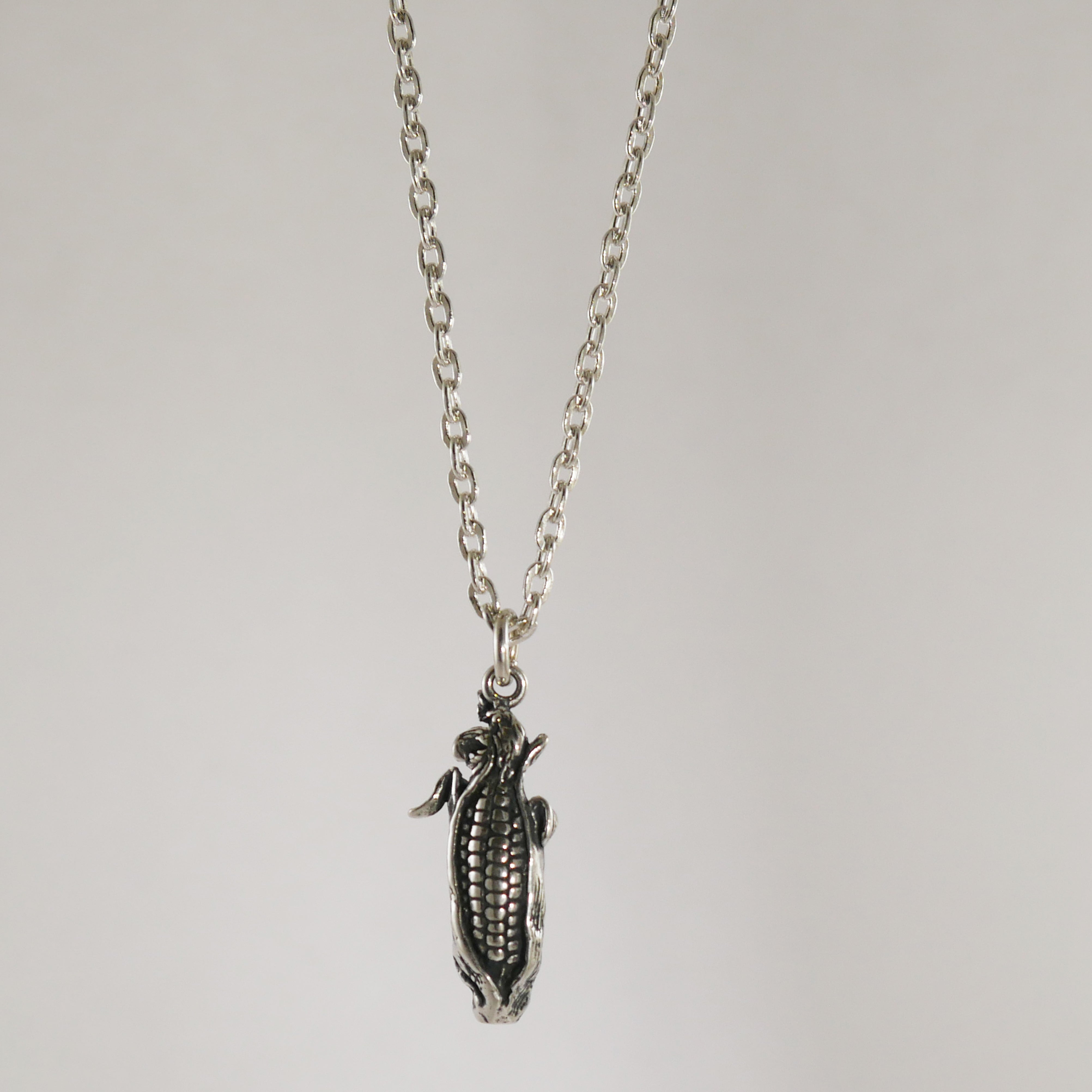 Sterling Silver corn cob pendant on necklace 
