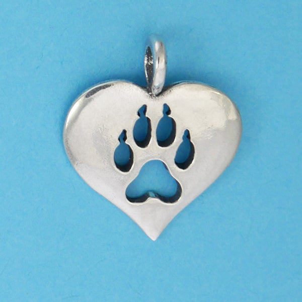 Wolf Paw Print Heart Pendant - Charmworks