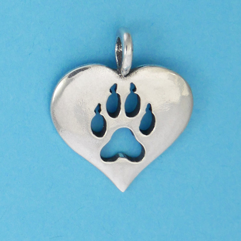 Wolf Paw Print Heart Pendant - Charmworks