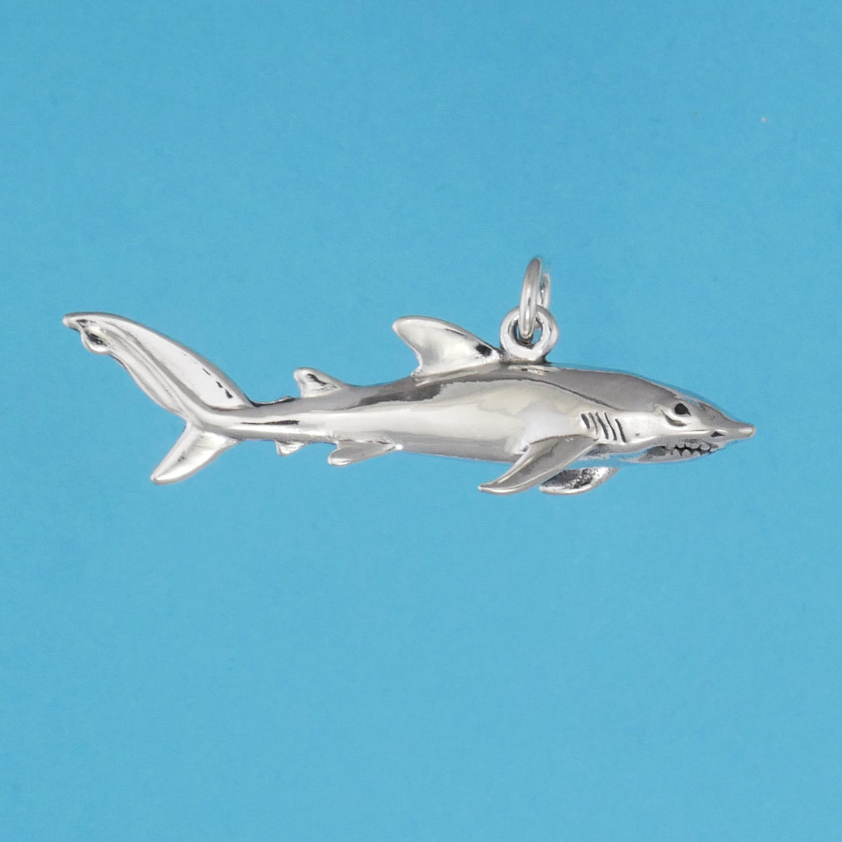 Sterling Silver Antiqued Shark Charm - 22mm Wide, Open Back Design For Necklaces & Bracelets